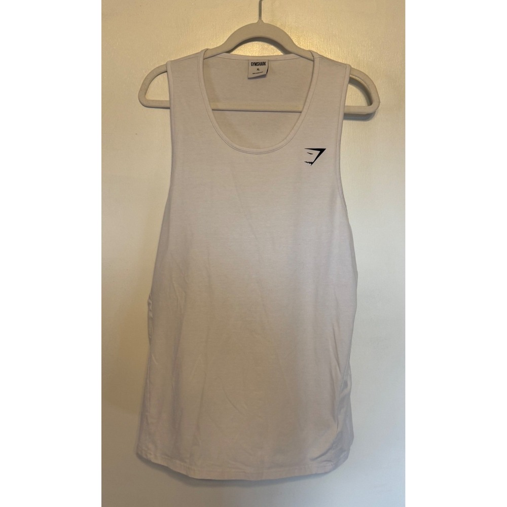 Gymshark Mens XL White Sleeveless Tank Top Shark Head Logo Activewear Gym Shirt